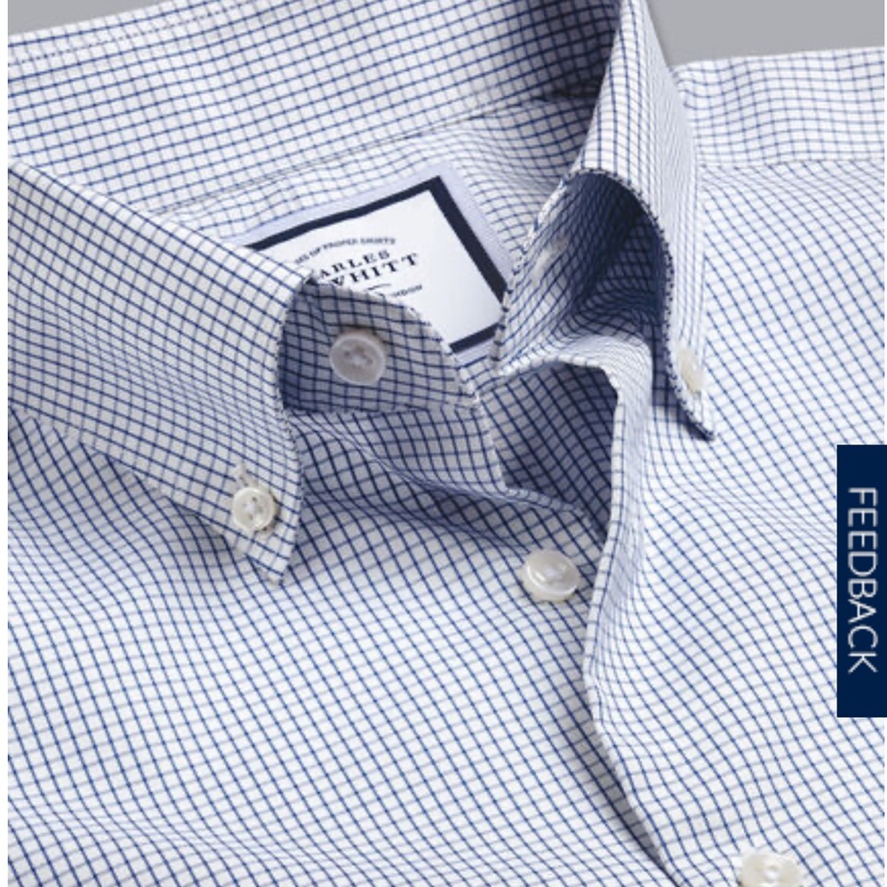 Button-Down Collar Non-Iron Small Check Shirt - Royal Blue